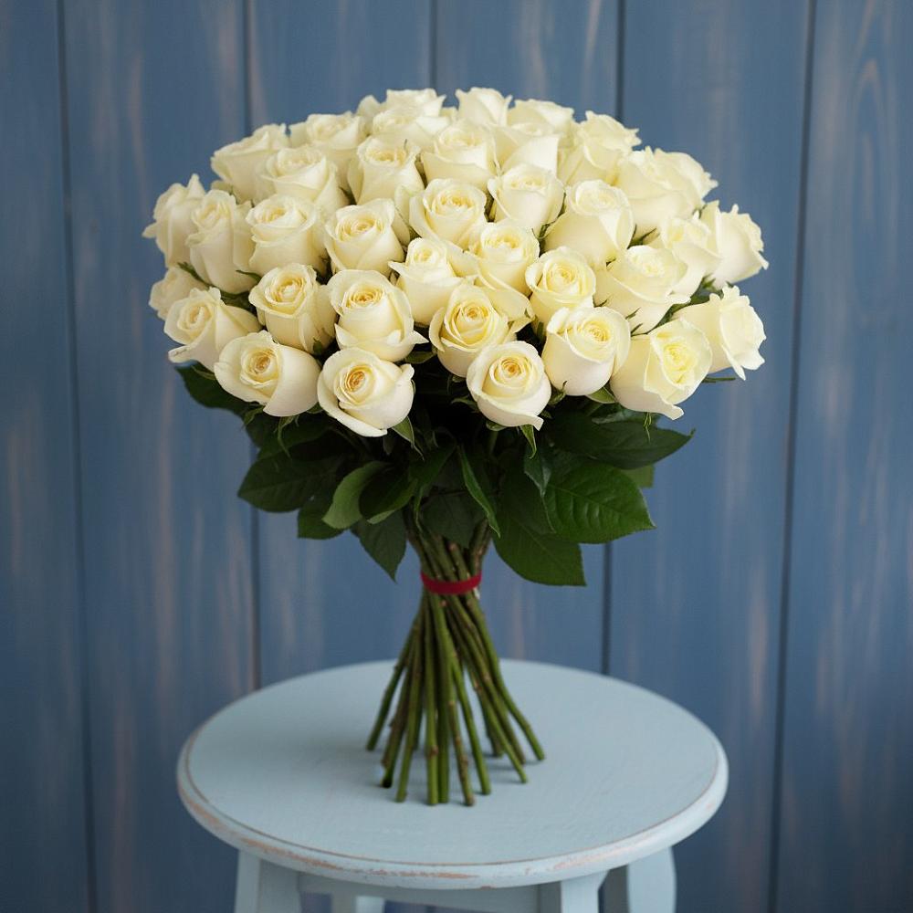 Букет 51 Белая роза Эдлесс Лав в Сафоново Мурманской области