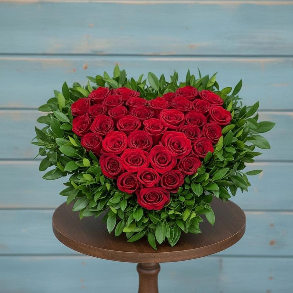 Цветочная композиция из Розы в виде сердца в Сафоново Мурманской области