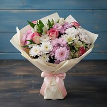 Букет цветов из:  Хризантемы, Альстромерии и Розы в Сафоново Мурманской области