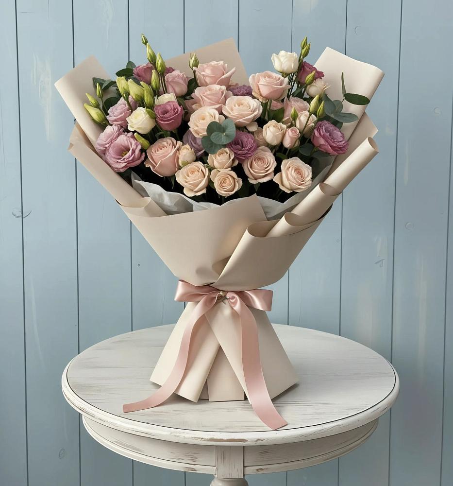 Букет цветов из: Розы и Лизиантусы в Сафоново Мурманской области