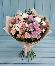 Букет цветов из:  Хризантемы, Розы и Альстромерии #REPLACE_PRED# Сафоново Мурманской области