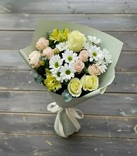 Букет цветов из:  Альстромерии, Розы и Хризантемы в Сафоново Мурманской области