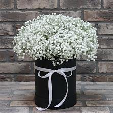 Цветочная композиция из Гипсофила в шляпной коробке в Сафоново Мурманской области